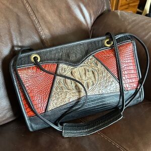 Elegant Black and Red Croc-Embossed and lizard embossed Women's Bag
